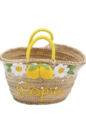 Borsa grande in paglia con decoro di limoni Capridea | LEMONBASKETBIGGIALLOLIMONI